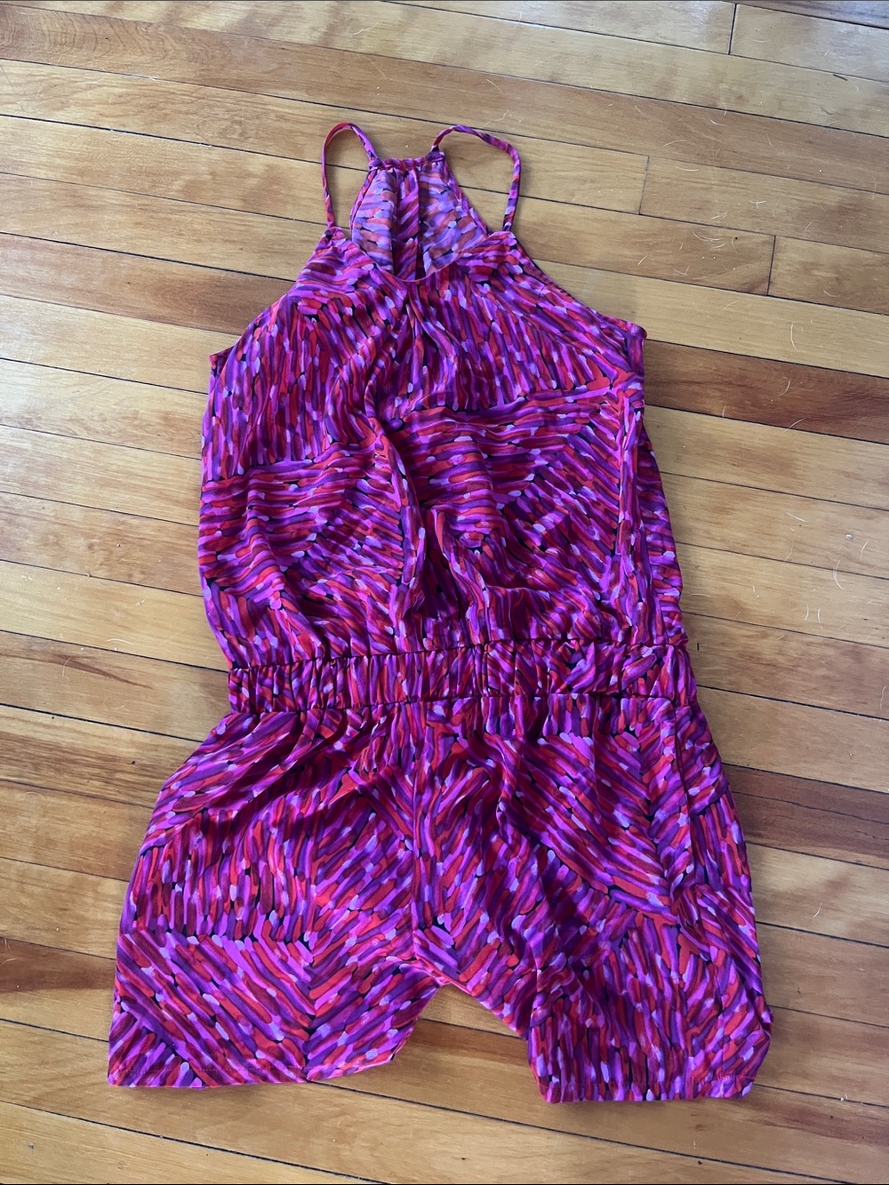 Pink & Purple Halter Romper with Elastic Waist